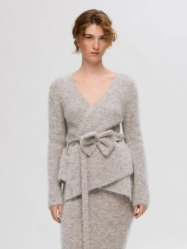 Strik>SELECTED STRIKKET SLÅ OM-CARDIGAN Grey