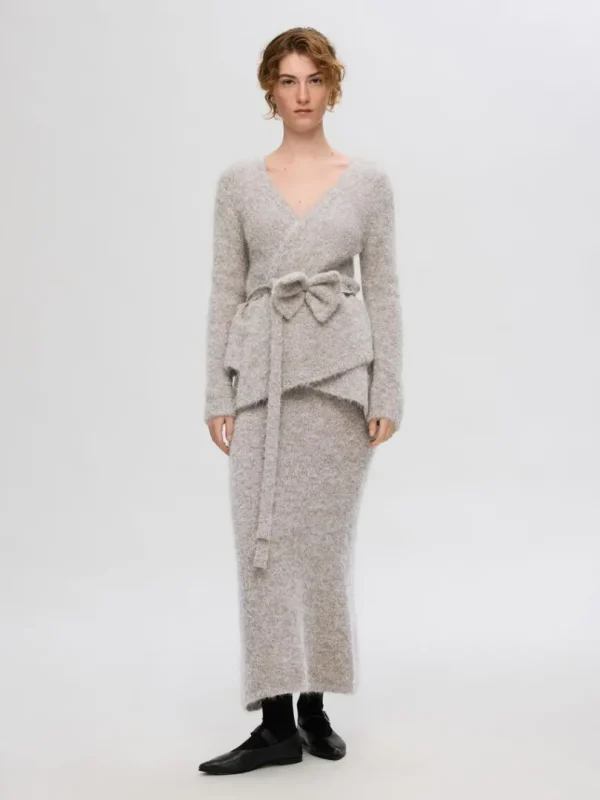 Strik>SELECTED STRIKKET SLÅ OM-CARDIGAN Grey