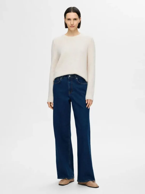 Strik>SELECTED STRIKKET SWEATER MED RUND HALS Beige