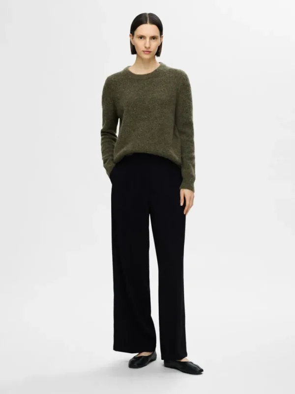 Strik>SELECTED STRIKKET SWEATER MED RUND HALS Green
