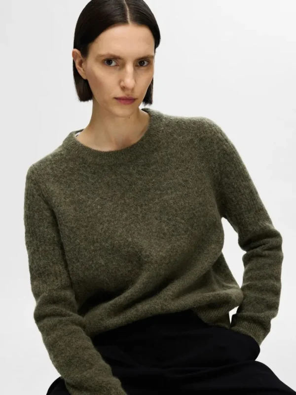 Strik>SELECTED STRIKKET SWEATER MED RUND HALS Green
