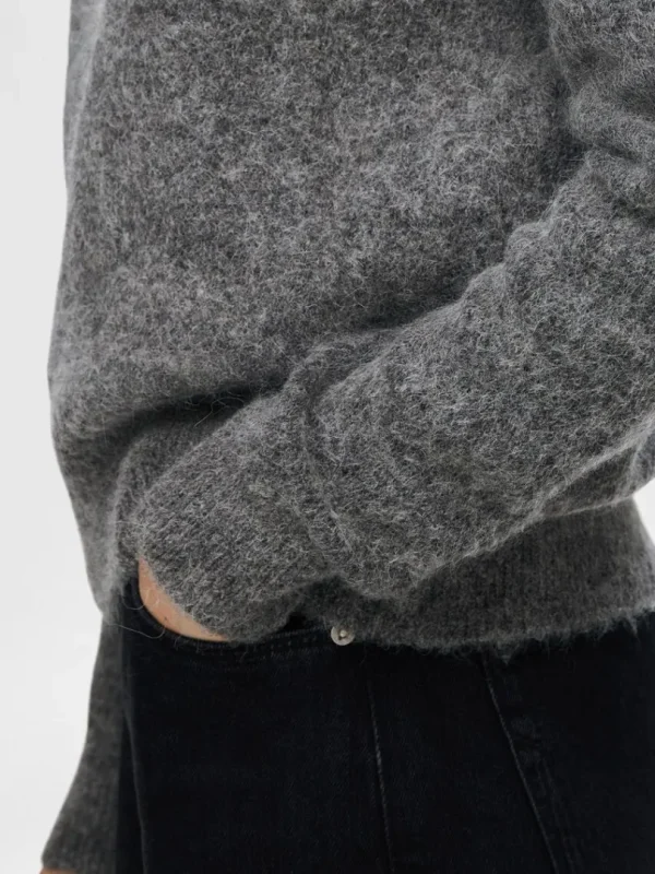 Strik>SELECTED STRIKKET SWEATER MED RUND HALS Grey