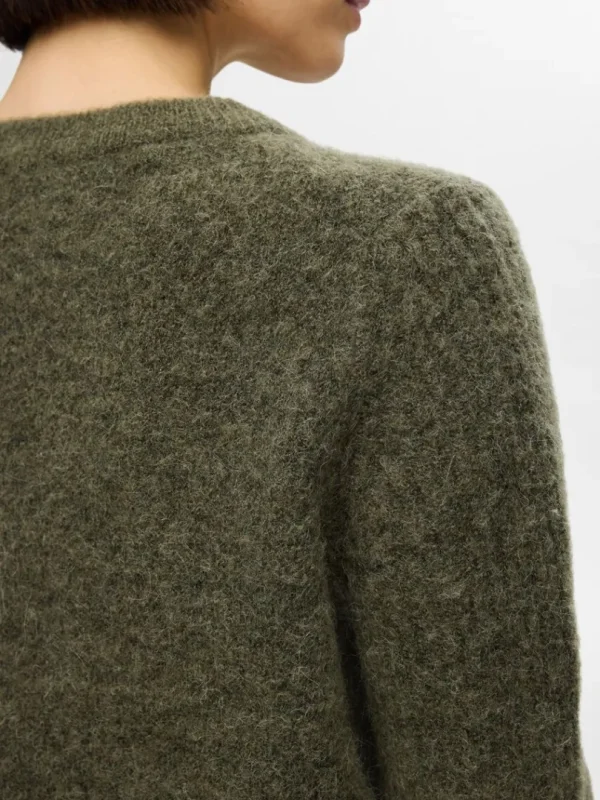 Strik>SELECTED STRIKKET SWEATER MED RUND HALS Green