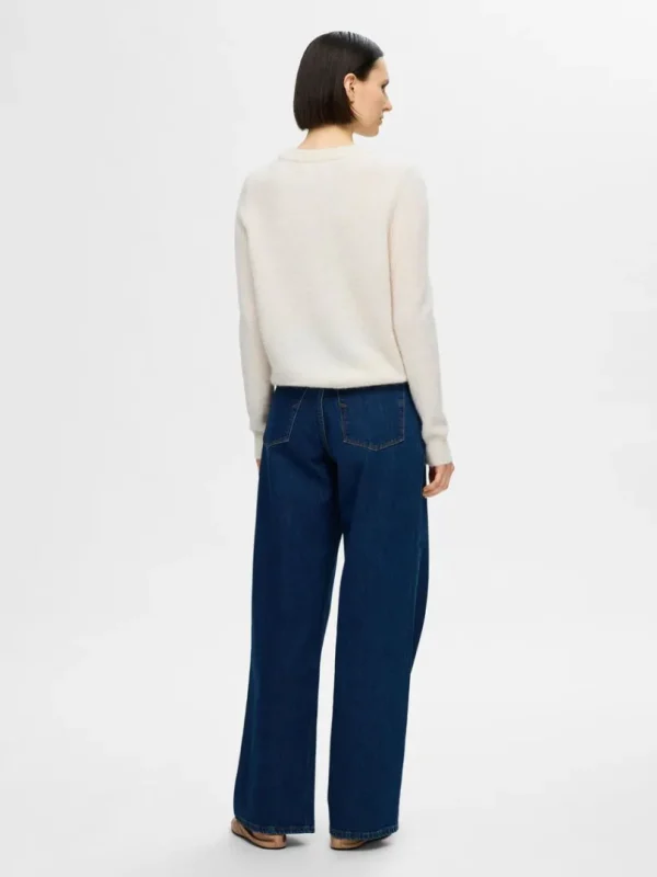 Strik>SELECTED STRIKKET SWEATER MED RUND HALS Beige