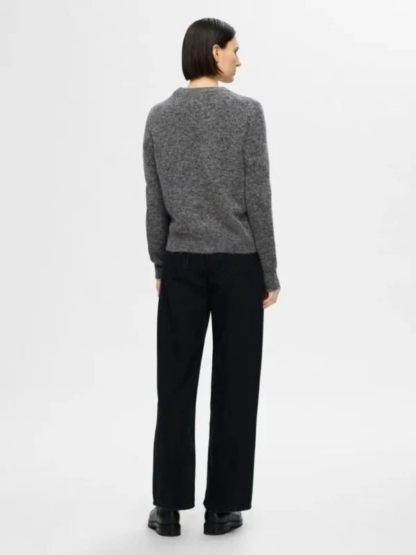 Strik>SELECTED STRIKKET SWEATER MED RUND HALS Grey