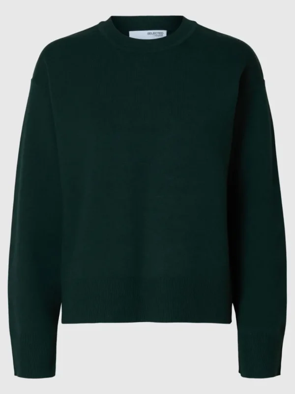 Strik>SELECTED STRIKKET SWEATER MED RUND HALS Green