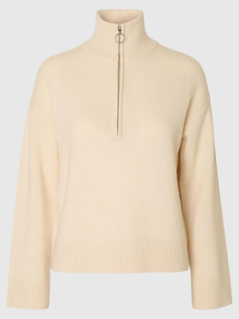 strikket_trje_med_halv_ly_0-1.webp Strik>SELECTED STRIKKET TRØJE MED HALV LYNLÅS Beige