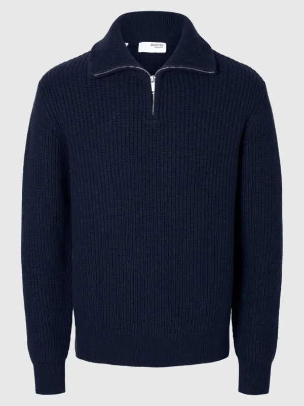 Strik>SELECTED STRIKKET TRØJE MED HALV LYNLÅS Blue