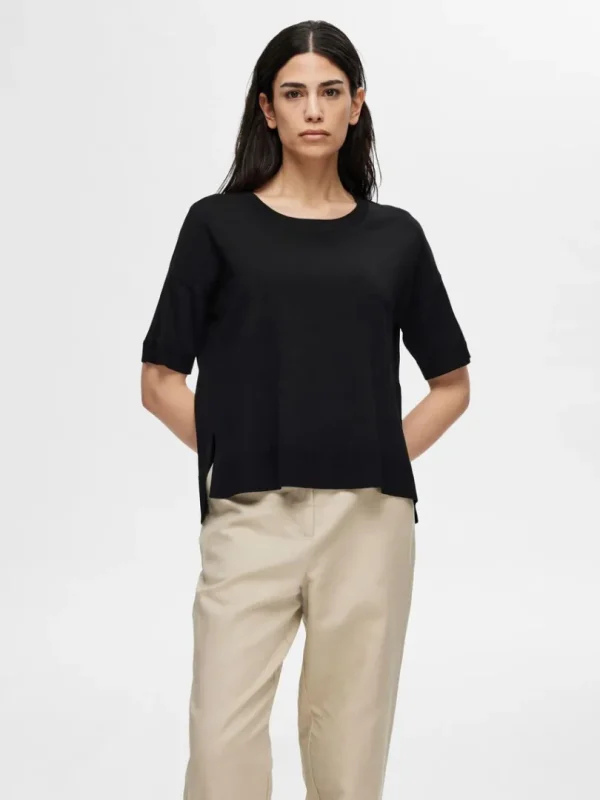 Strik>SELECTED STRIKKET T-SHIRT Black