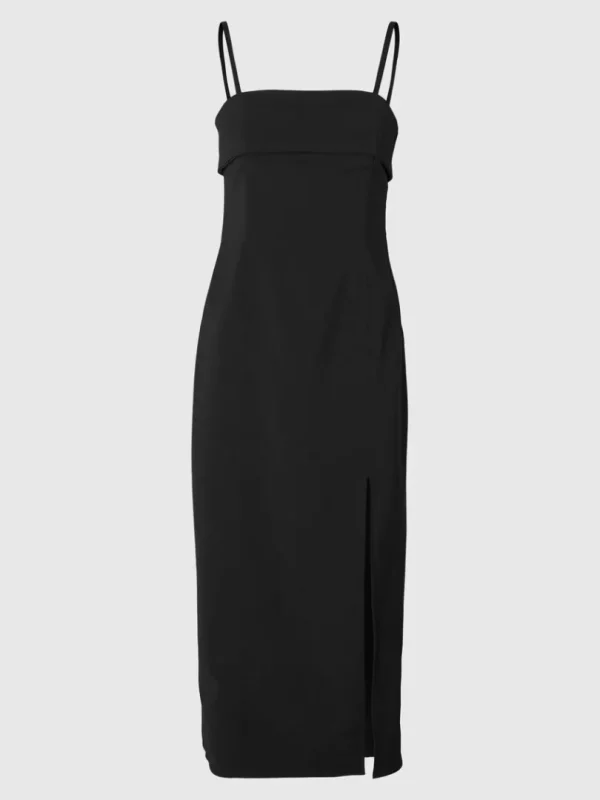 Kjoler>SELECTED STROPLØS MIDIKJOLE Black