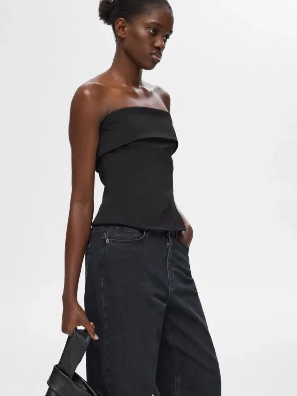 Toppe Og Bluser>SELECTED STROPLØS TOP Black
