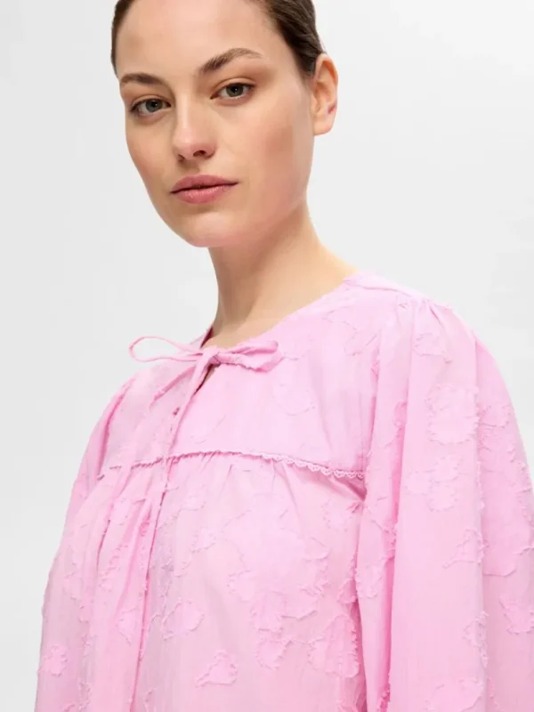 Toppe Og Bluser>SELECTED STRUKTUR BLUSE MED 3/4-ÆRMER Pink