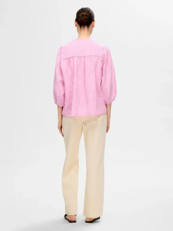 Toppe Og Bluser>SELECTED STRUKTUR BLUSE MED 3/4-ÆRMER Pink