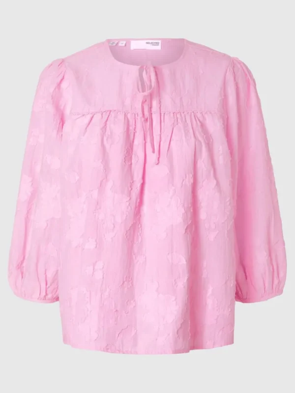 Toppe Og Bluser>SELECTED STRUKTUR BLUSE MED 3/4-ÆRMER Pink