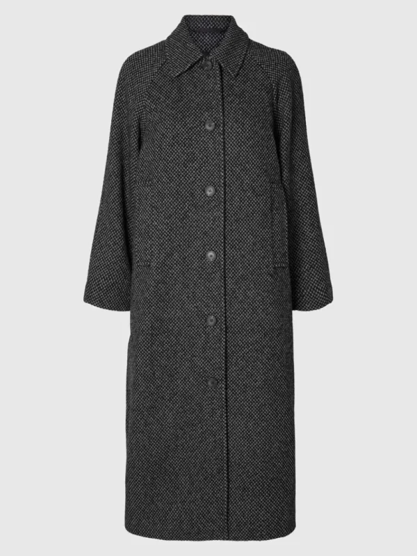 Overtøj>SELECTED STRUKTURERET LANG FRAKKE Grey