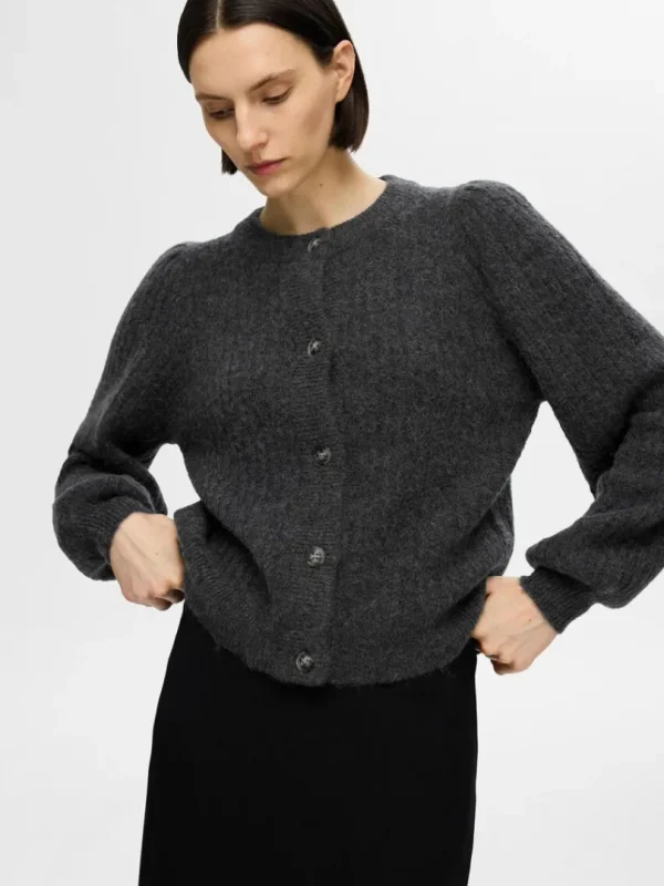 Strik>SELECTED STRUKTURERET STRIKKET CARDIGAN Grey