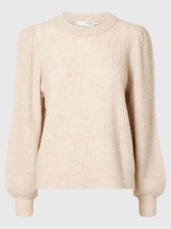 Strik>SELECTED STRUKTURERET STRIKTRØJE Beige