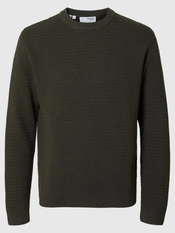 Strik>SELECTED STRUKTURERET SWEATER MED RUND HALS Green