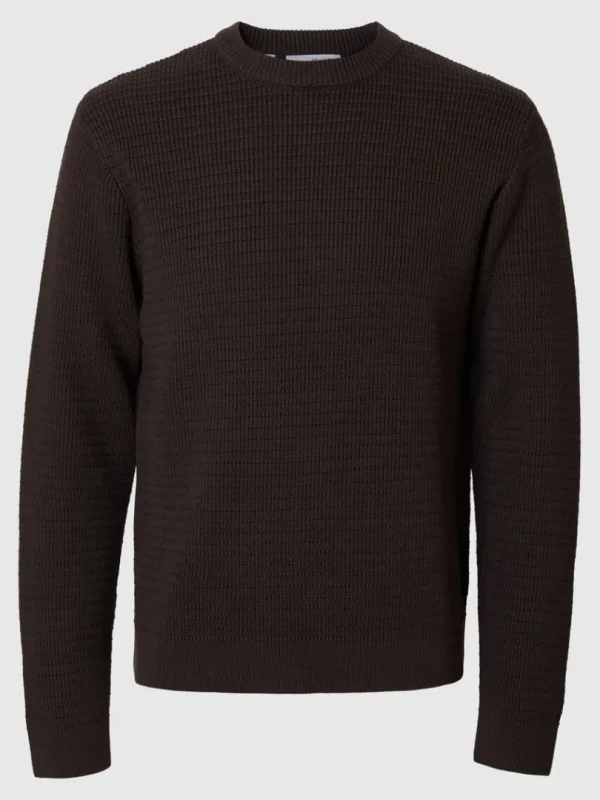 Strik>SELECTED STRUKTURERET SWEATER MED RUND HALS Brown