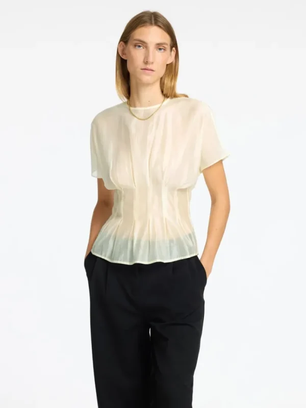 Toppe Og Bluser>SELECTED STRUKTURERET TOP MED KORTE ÆRMER Beige