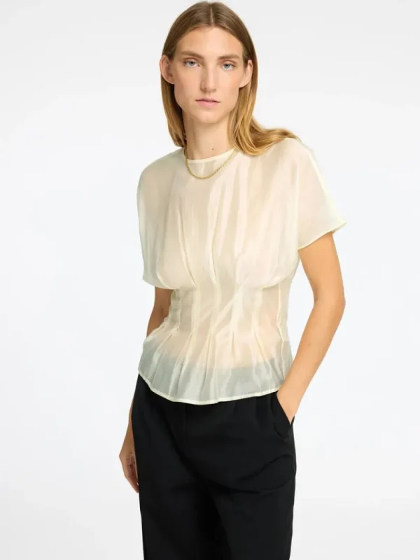Toppe Og Bluser>SELECTED STRUKTURERET TOP MED KORTE ÆRMER Beige