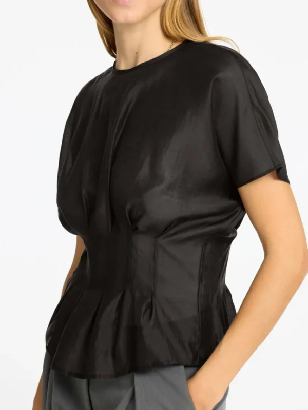 Toppe Og Bluser>SELECTED STRUKTURERET TOP MED KORTE ÆRMER Black
