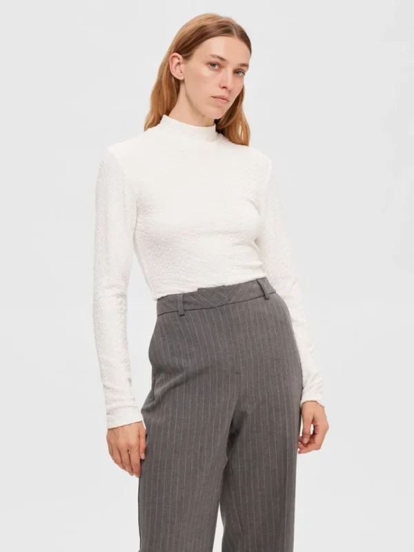 Toppe Og Bluser | Strik>SELECTED TEKSTURERET HØJ HALS STRIKKET TOP White