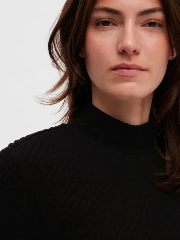 Toppe Og Bluser | Strik>SELECTED TEKSTURERET HØJ HALS STRIKKET TOP Black