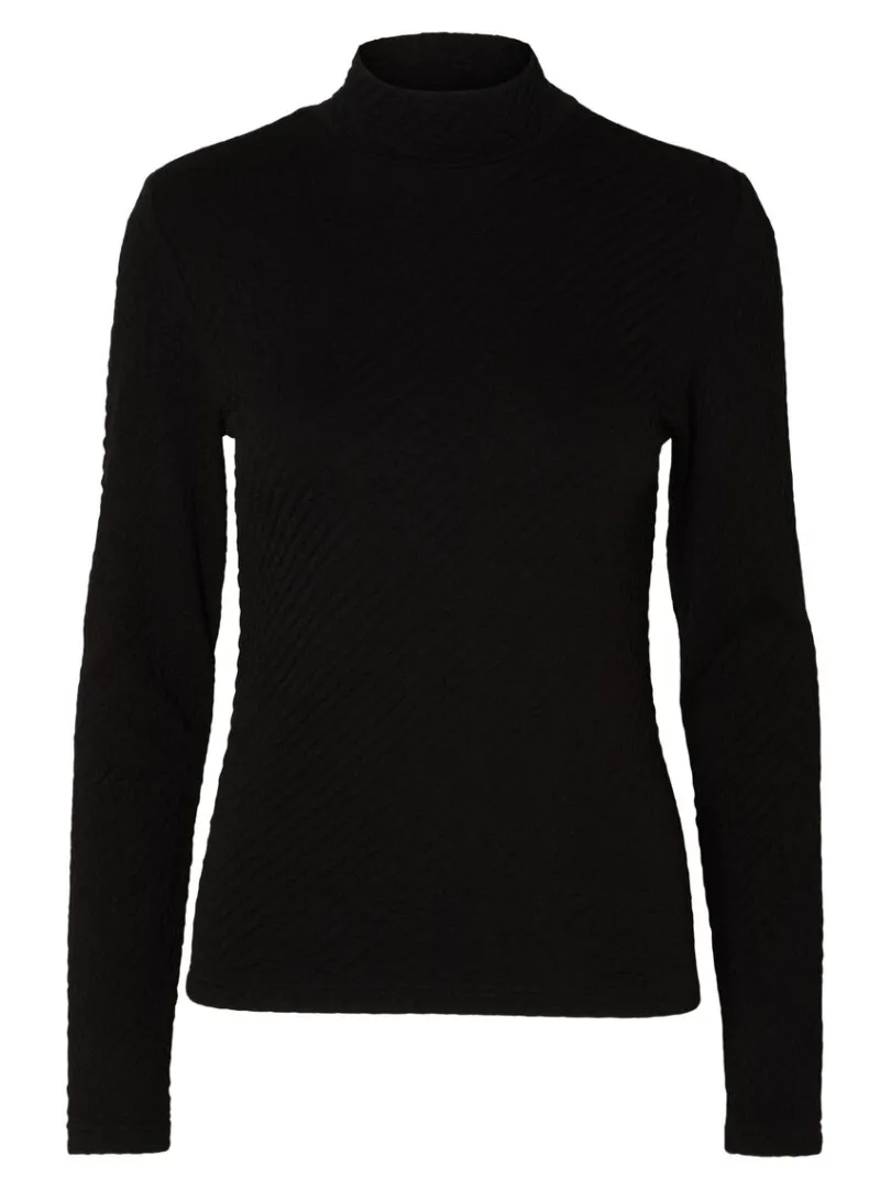 tekstureret_hj_hals_strik_5-1.webp Toppe Og Bluser | Strik>SELECTED TEKSTURERET HØJ HALS STRIKKET TOP Black
