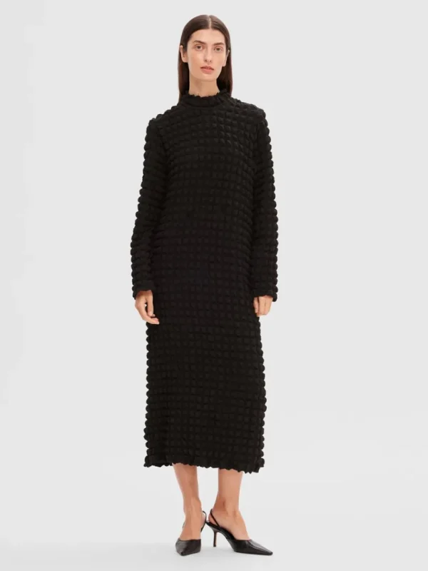 Kjoler>SELECTED TEKSTURERET MIDIKJOLE Black