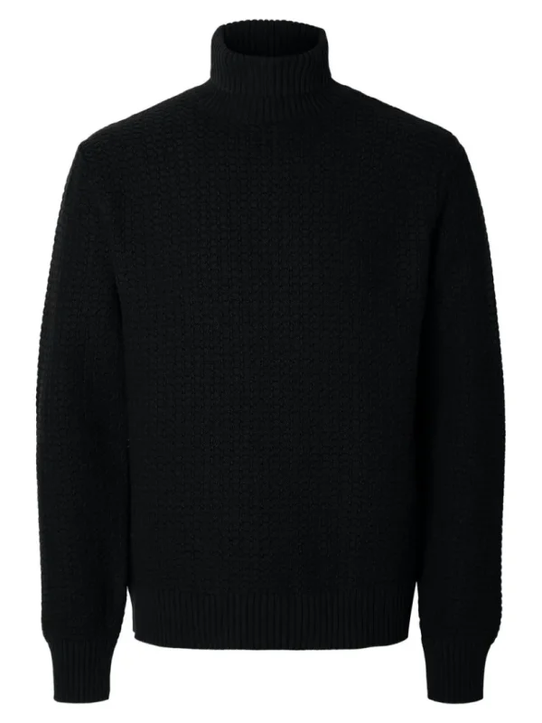 Strik>SELECTED TEKSTURERET RULLEKRAVE STRIKTRØJE Black
