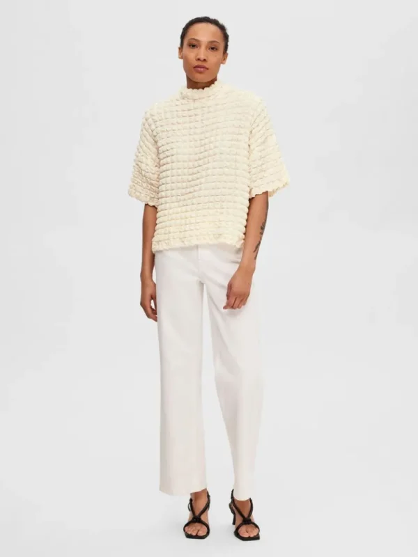 Toppe Og Bluser>SELECTED TEKSTURERET TOP MED KORTE ÆRMER White