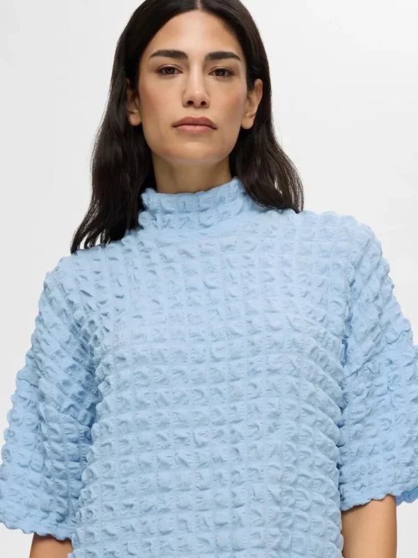 Toppe Og Bluser>SELECTED TEKSTURERET TOP MED KORTE ÆRMER Blue