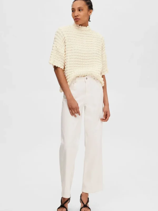 Toppe Og Bluser>SELECTED TEKSTURERET TOP MED KORTE ÆRMER White