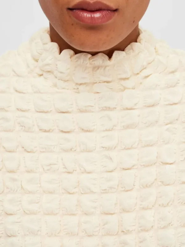 Toppe Og Bluser>SELECTED TEKSTURERET TOP MED KORTE ÆRMER White