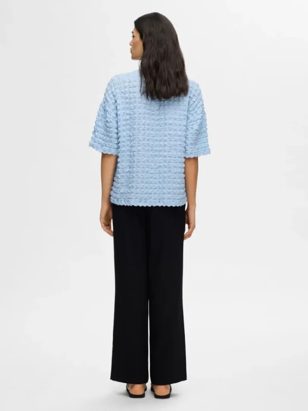Toppe Og Bluser>SELECTED TEKSTURERET TOP MED KORTE ÆRMER Blue