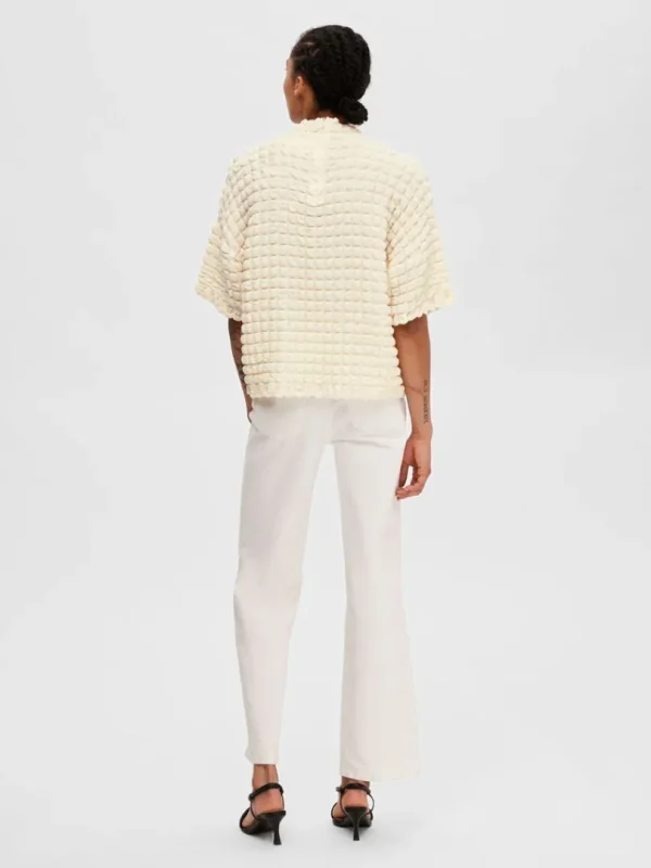 Toppe Og Bluser>SELECTED TEKSTURERET TOP MED KORTE ÆRMER White
