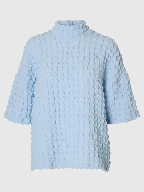 Toppe Og Bluser>SELECTED TEKSTURERET TOP MED KORTE ÆRMER Blue