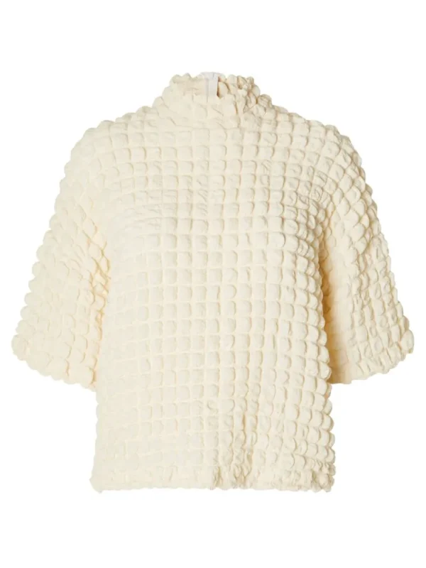 Toppe Og Bluser>SELECTED TEKSTURERET TOP MED KORTE ÆRMER White
