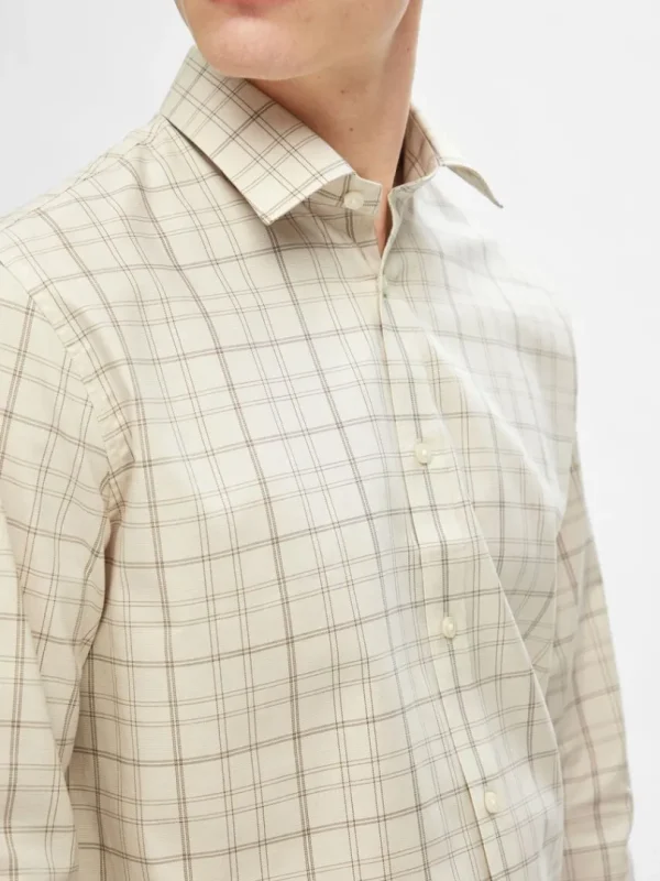 Skjorter>SELECTED TJEKKET LØS LANGÆRMET SKJORTE Beige