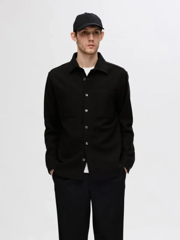Overtøj | Skjorter>SELECTED TWILL OVERSHIRT Black