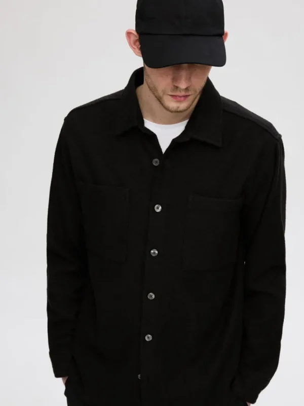 Overtøj | Skjorter>SELECTED TWILL OVERSHIRT Black