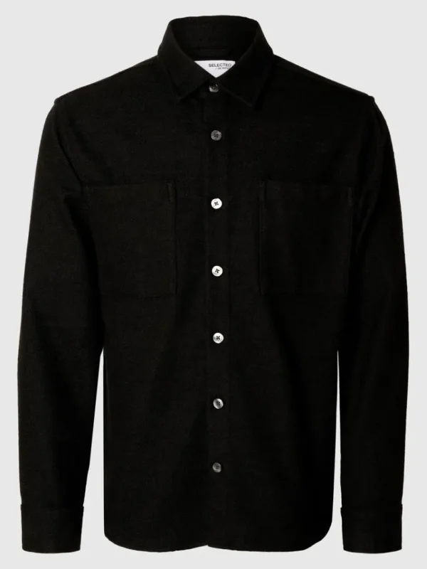 Overtøj | Skjorter>SELECTED TWILL OVERSHIRT Black