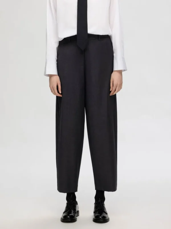 Bukser>SELECTED 100% ULD BUKSER MED BARREL-FIT Grey