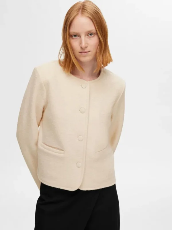 Strik>SELECTED 100% ULD STRIKKET CARDIGAN Beige