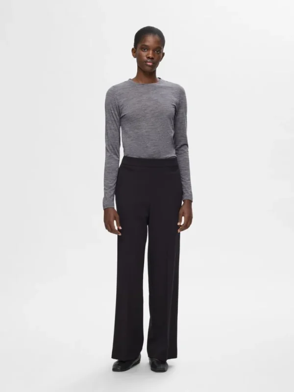 Toppe Og Bluser>SELECTED 100% ULD TOP MED LANGE ÆRMER Grey
