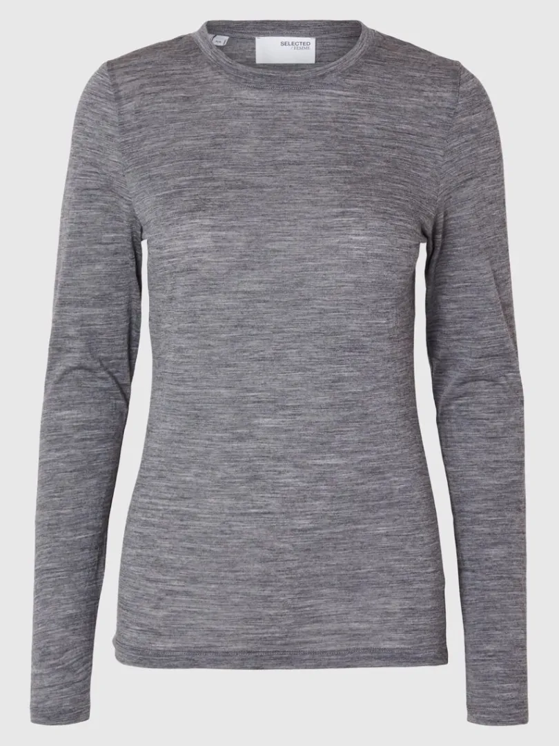 uld_top_med_lange_rmer_5.webp Toppe Og Bluser>SELECTED 100% ULD TOP MED LANGE ÆRMER Grey