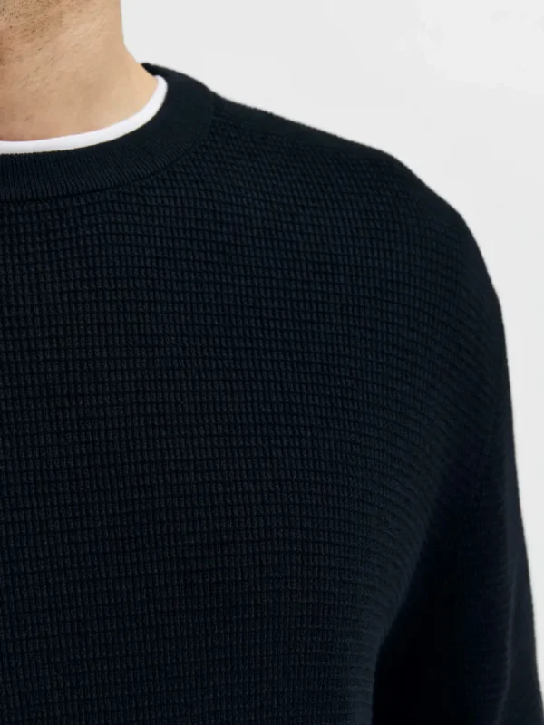 Strik>SELECTED VAFFELSTRIK STRIKTRØJE Black