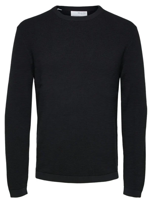Strik>SELECTED VAFFELSTRIK STRIKTRØJE Black