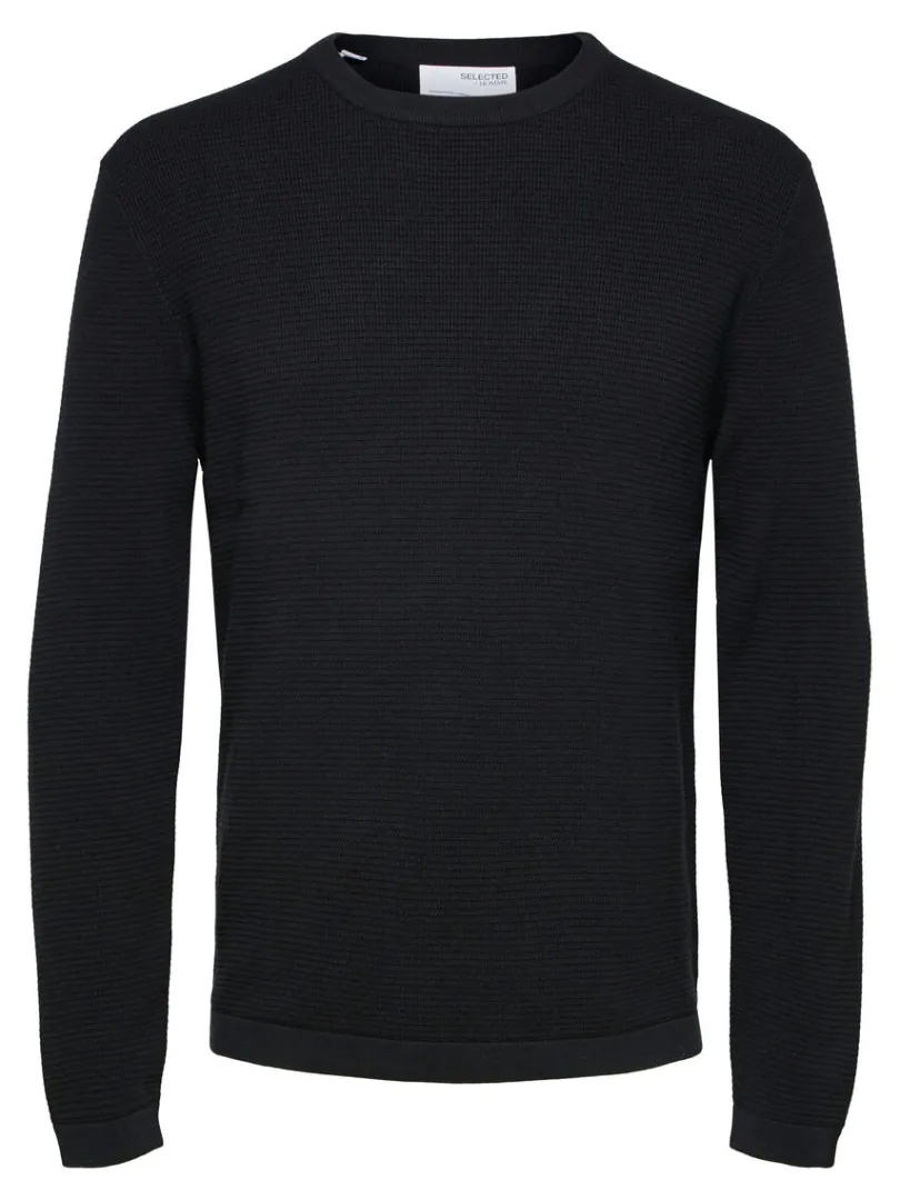 vaffelstrik_striktrje_4-1.webp Strik>SELECTED VAFFELSTRIK STRIKTRØJE Black